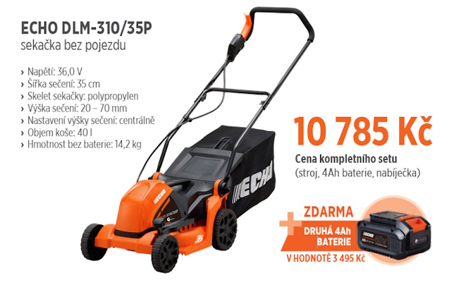 Akční set AKU sekačka 35 cm bez pojezdu 2x baterie 4 Ah a nabíječka - Kliknutím na obrázek zavřete