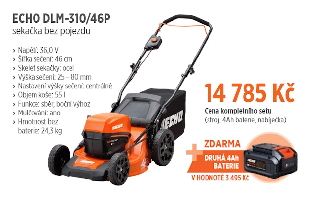 Akční set AKU sekačka 46 cm bez pojezdu 2x baterie 4 Ah a nabíječka - Kliknutím na obrázek zavřete